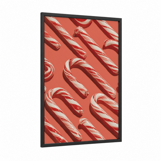 Candy Cane Pattern framed sweet print — black wood frame — red and white palette