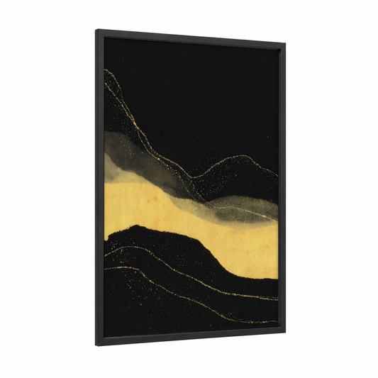 Golden Symphony framed classical print — black wood frame — gold and black palette