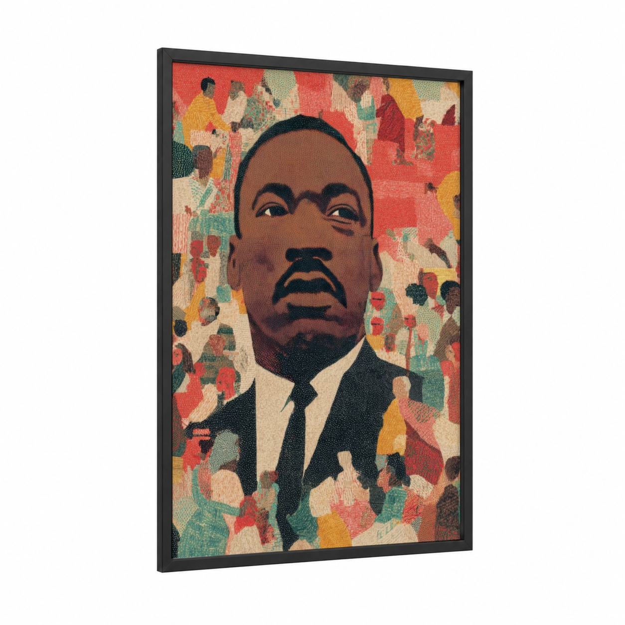 Unity Celebration framed martin luther king jr day print — black wood frame — red and gold palette
