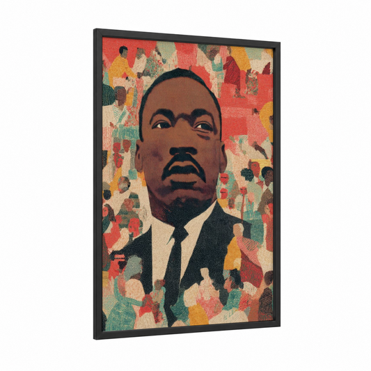 Unity Celebration framed martin luther king jr day print — black wood frame — red and gold palette