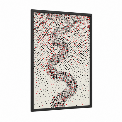 Crimson Gradient Dots framed abstract classic print — black wood frame — black and red and cream palette