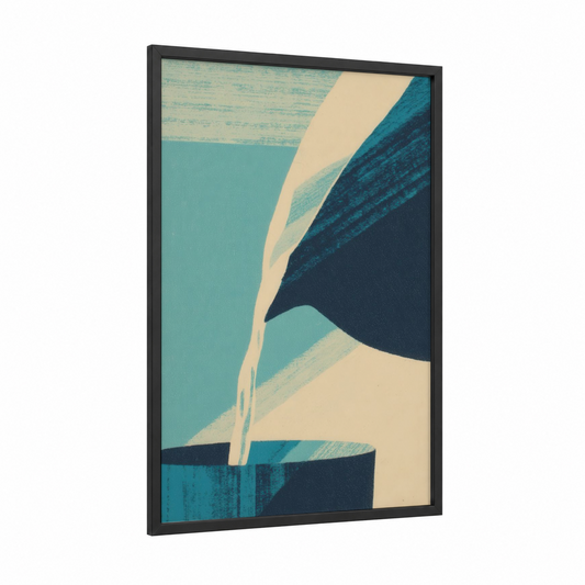 Aquarius Water framed art print — black wood frame — teal and cream palette