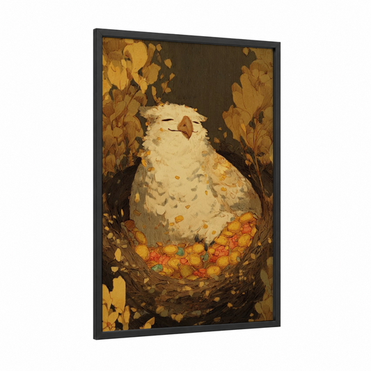 Autumn Griffin framed art print — black wood frame — gold and brown palette