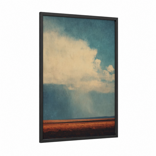 Dramatic Storm Sky framed art print — black wood frame — teal and cream palette