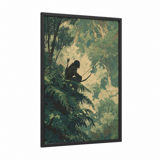 Archer Orc framed art print — black wood frame — dark green and cream palette