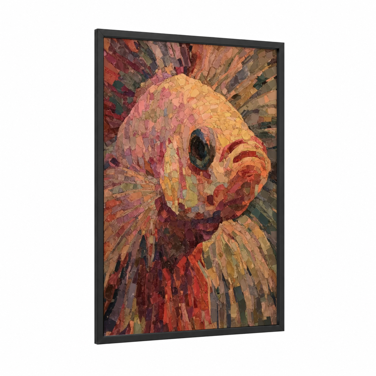 Crimson Betta Fish framed art print — black wood frame — orange and red palette