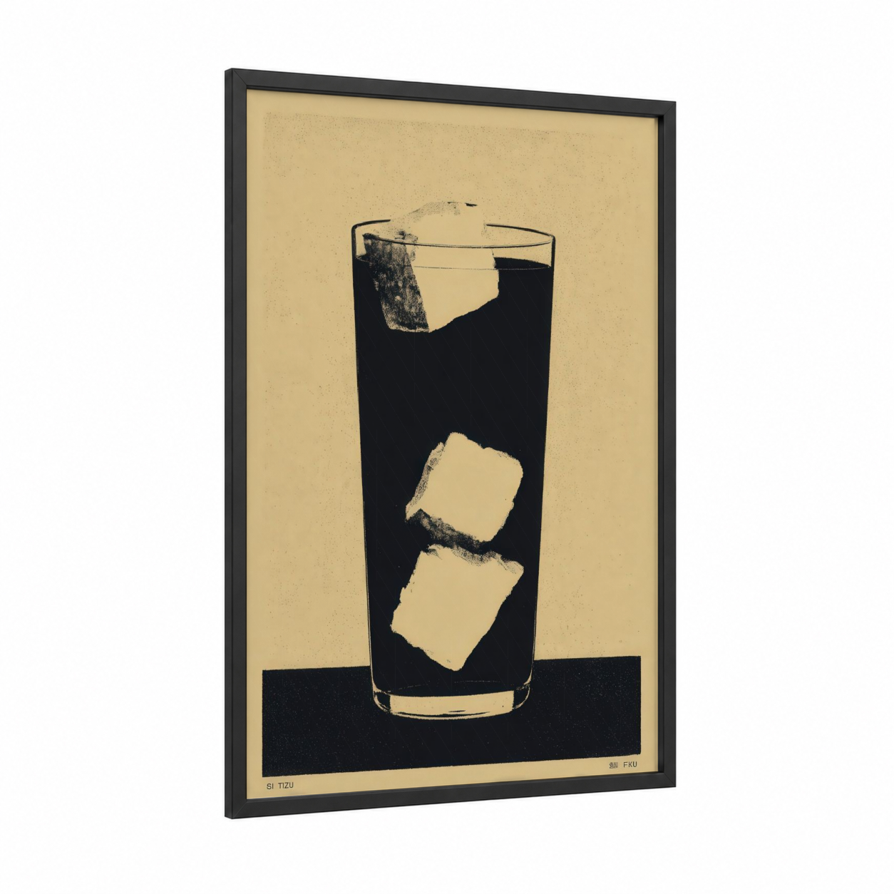 Iced Tea Minimalist framed art print — black wood frame — black and white and cream palette