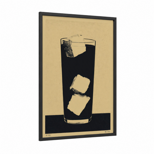 Iced Tea Minimalist framed art print — black wood frame — black and white and cream palette