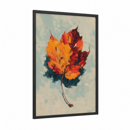 Autumn Leaf Study framed art print — black wood frame — orange and blue palette