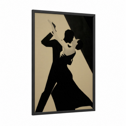 Ballroom Elegance framed ballroom dance print — black wood frame — black and white and cream palette
