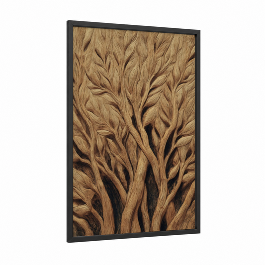 Golden Woodcarving framed art print — black wood frame — brown and gold palette