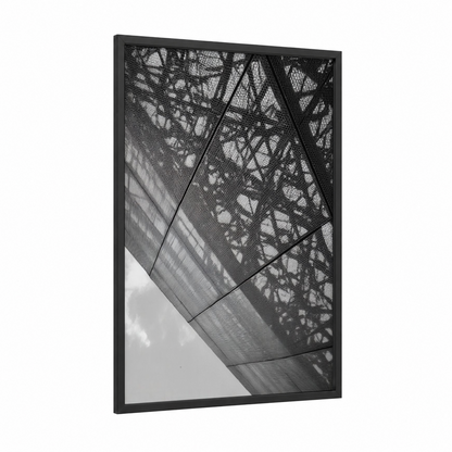 Geometric Shade framed abstract architecture print — black wood frame — black and white and gray palette