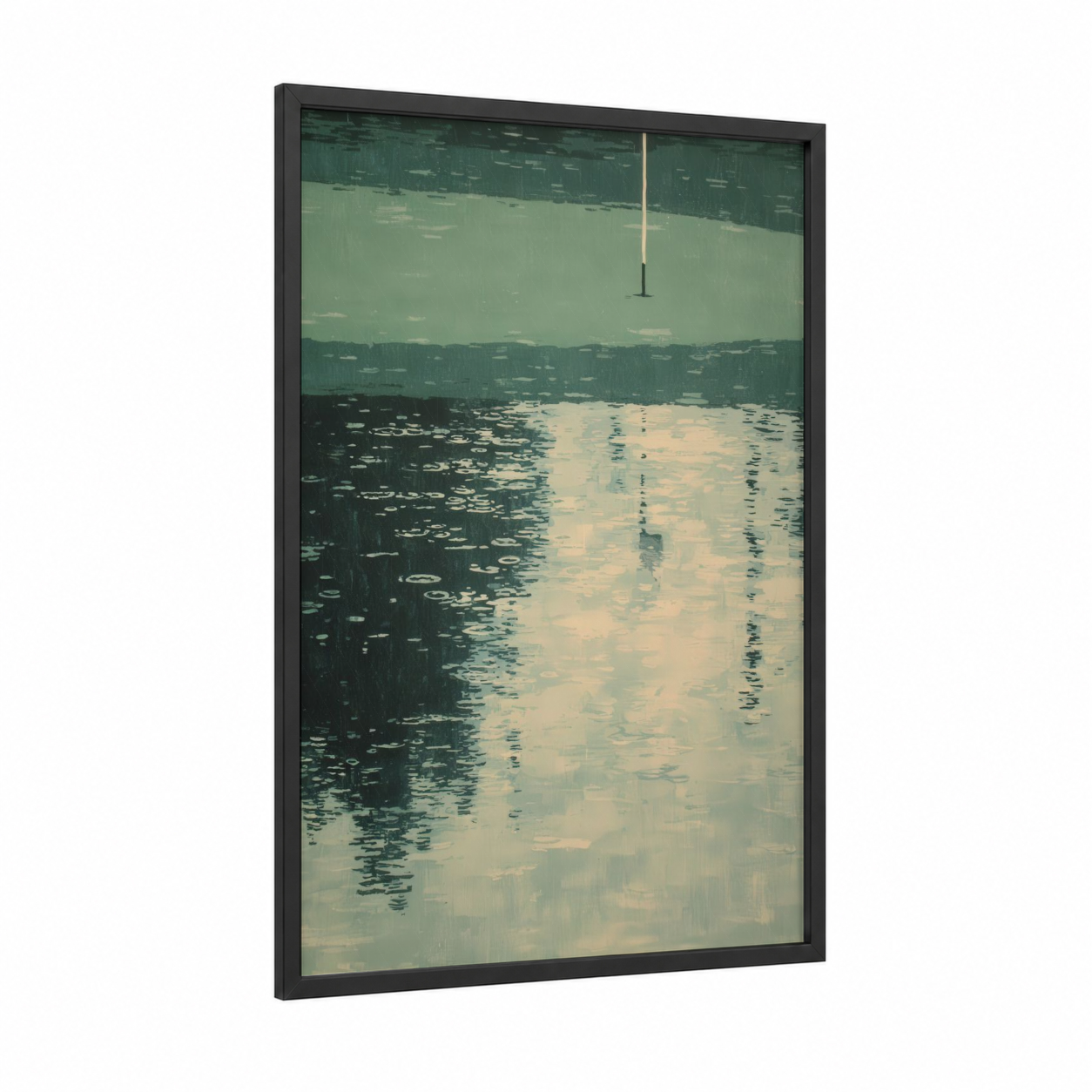 Minimalist Golf Course framed art print — black wood frame — sage green and cream palette