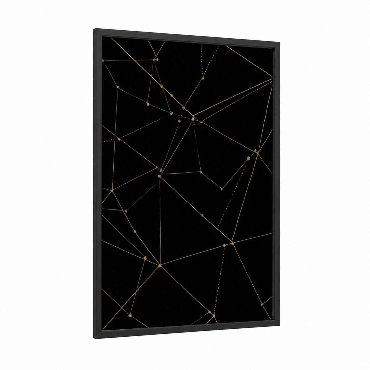 Golden Network Sky framed night sky print — black wood frame — black and gold and black palette