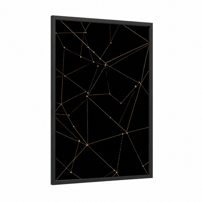 Golden Network Sky framed night sky print — black wood frame — black and gold and black palette