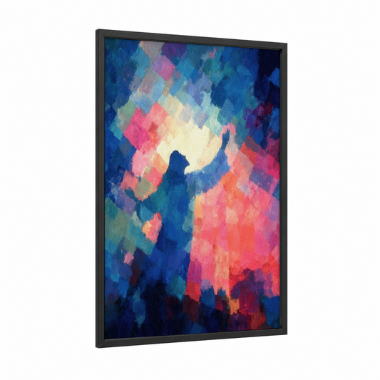 Radiant Christ framed jesus christ print — black wood frame — blue and pink palette