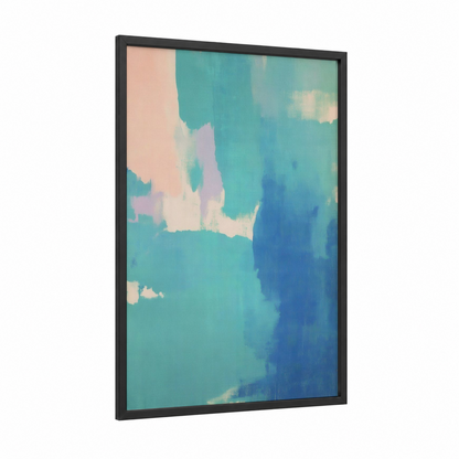 Serene Abstracts framed abstract expressionism print — black wood frame — turquoise and blue palette