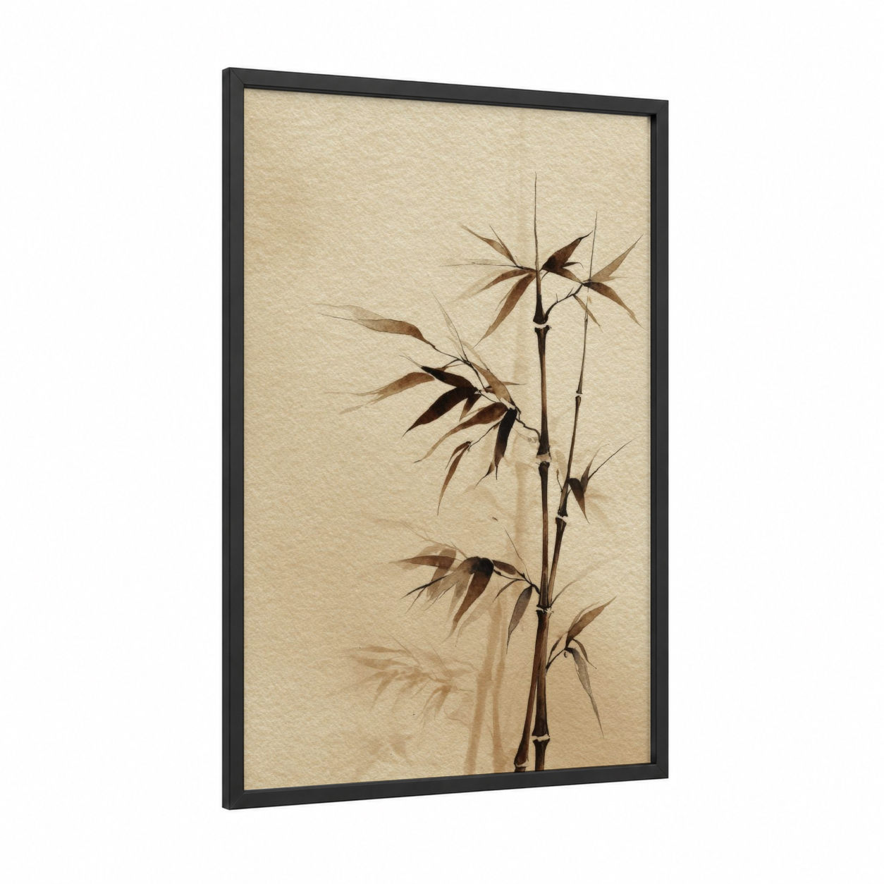 Minimalist Bamboo framed art print — black wood frame — cream and black and white palette