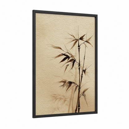 Minimalist Bamboo framed art print — black wood frame — cream and black and white palette