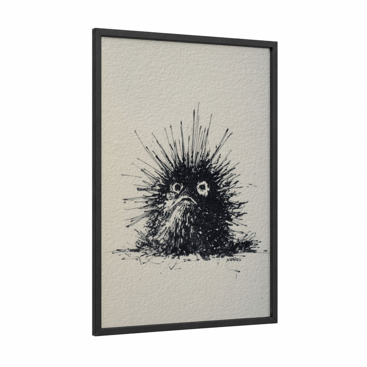 Spiky Sea Urchin framed art print — black wood frame — black and white palette