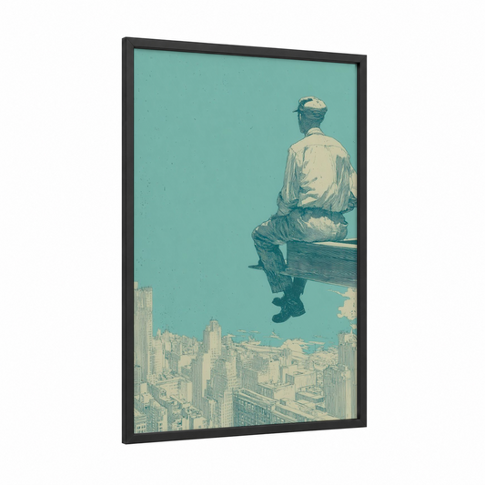 Urban Dreamer framed labor day print — black wood frame — aquamarine and cream palette