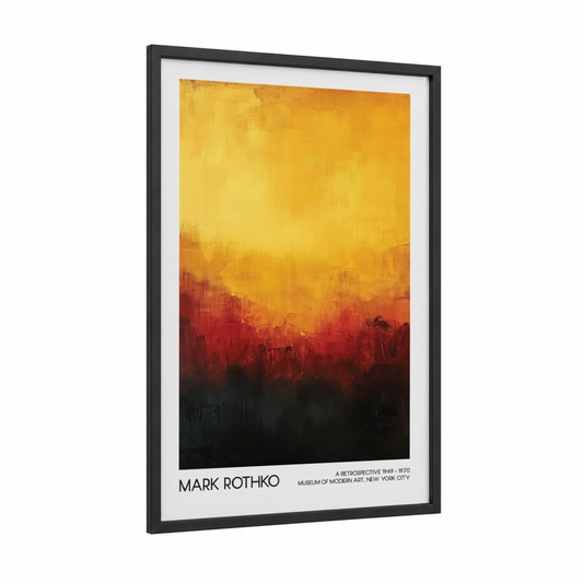 Crimson Sunset Abstract framed abstract classic print — black wood frame — yellow gold and red palette