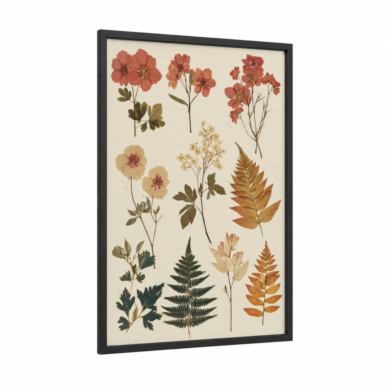 Botanical Study Collection framed leaf print — black wood frame — cream and russet palette