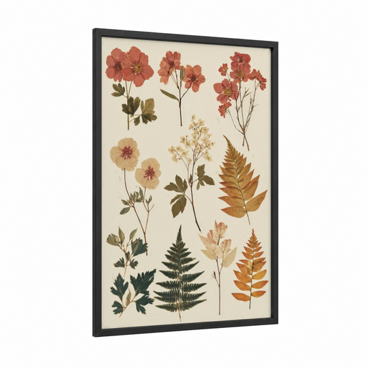 Botanical Study Collection framed leaf print — black wood frame — cream and russet palette