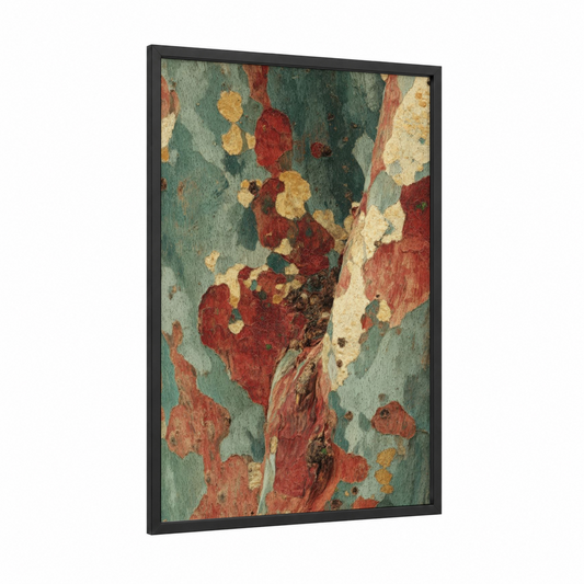Peeling Arbutus framed arbutus tree print — black wood frame — teal and russet palette