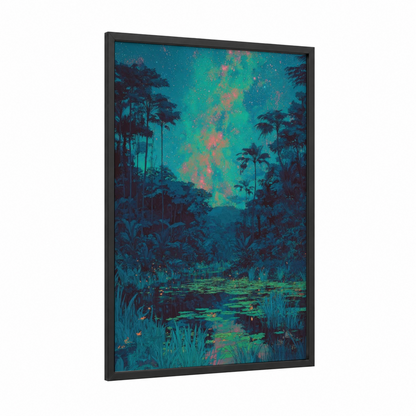Tropical Milky Way framed art print — black wood frame — teal and turquoise palette