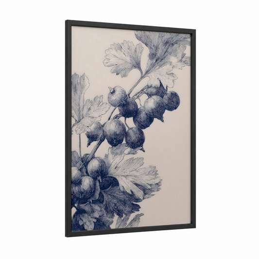 Botanical Herb Study framed herbs print — black wood frame — black and white palette