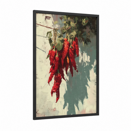 Dried Red Peppers framed herbs and spices print — black wood frame — red and cream palette