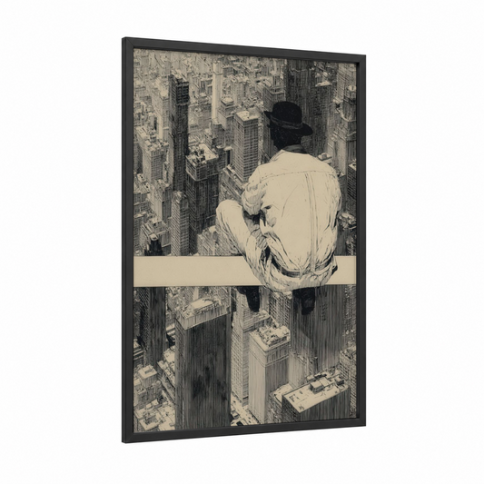 Urban Worker framed labor day print — black wood frame — black and white and cream palette