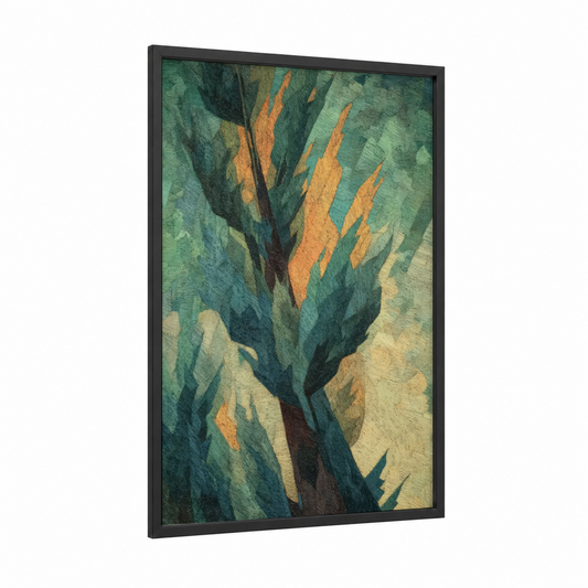 Golden Cypress framed cypress tree print — black wood frame — dark green and gold palette