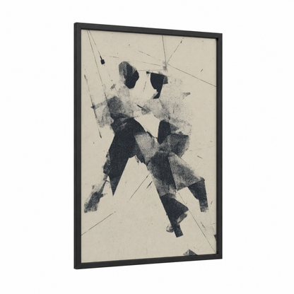 Urban Motion framed street dance print — black wood frame — black and white palette