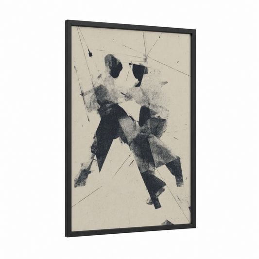 Urban Motion framed street dance print — black wood frame — black and white palette