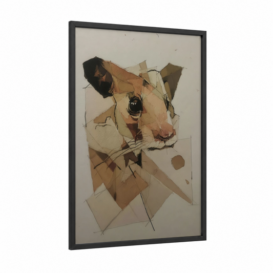 Geometric Hamster framed art print — black wood frame — beige and brown palette