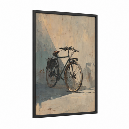 Urban Bicycle Vintage framed art print — black wood frame — cream and dove gray palette