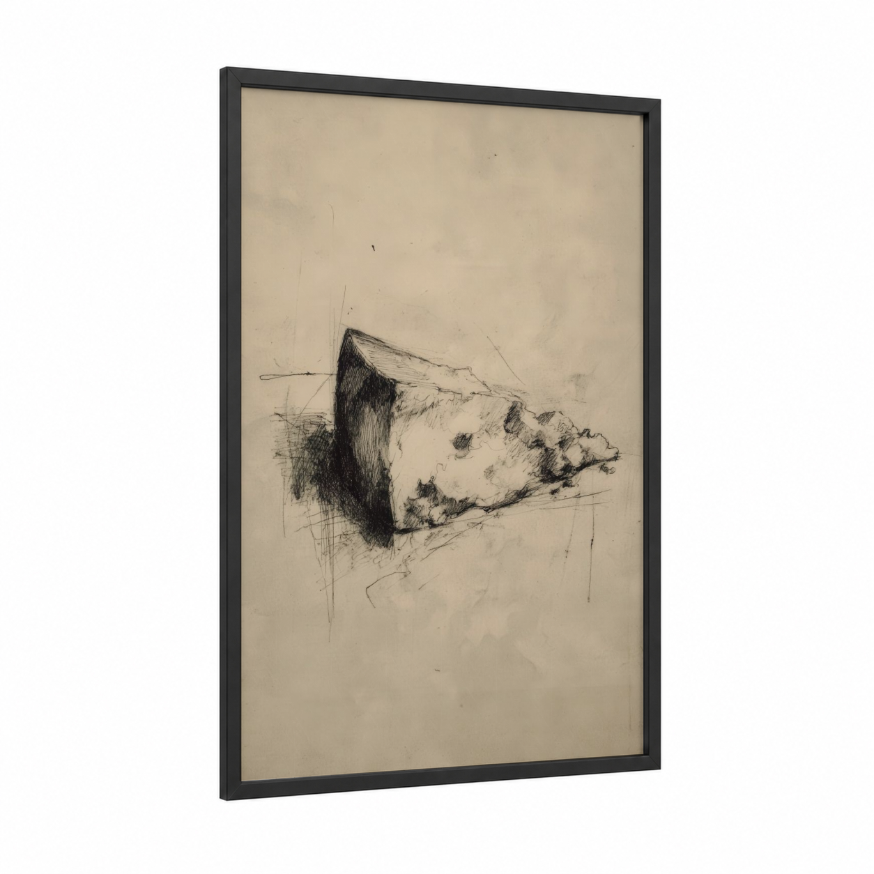 Sketch Cheese framed art print — black wood frame — black and white and cream palette