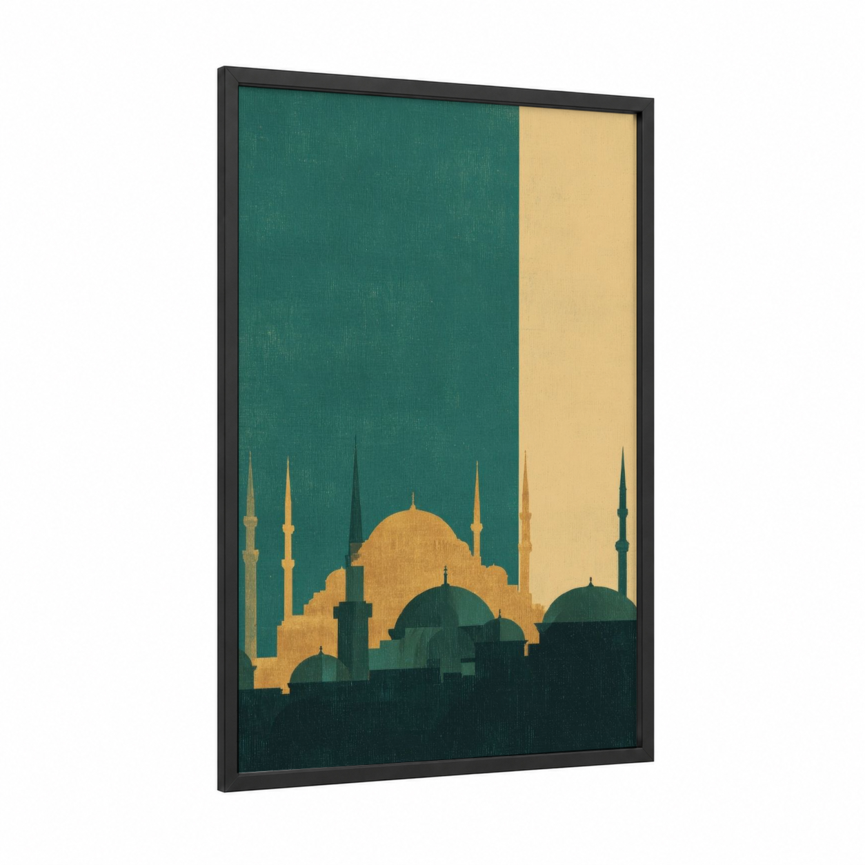 Golden Hagia Sophia framed hagia sofia print — black wood frame — teal and gold palette