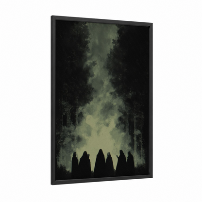 Wiccan Coven framed art print — black wood frame — black and sage green palette