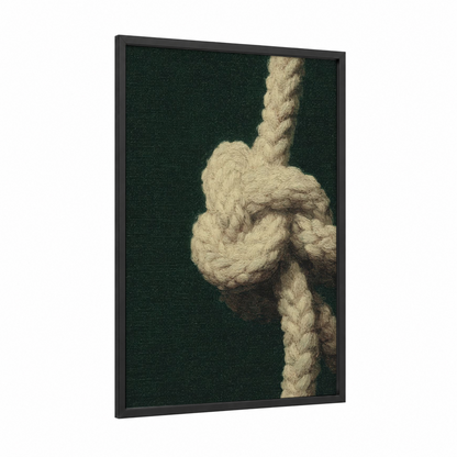 Nautical Knot framed rope knots print — black wood frame — cream and dark green palette