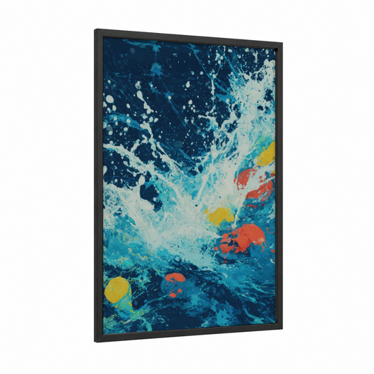 Dynamic Water Polo framed art print — black wood frame — blue and gold palette