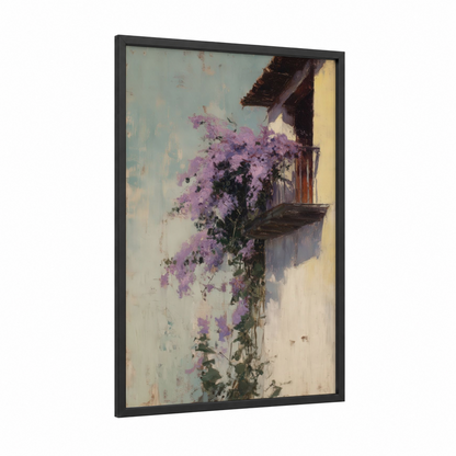 Cascading Lilac framed art print — black wood frame — lavender and cream palette