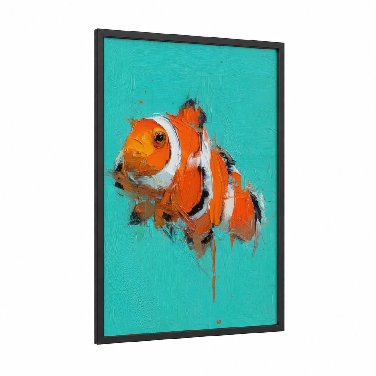 Vibrant Clownfish framed clown fish print — black wood frame — orange and turquoise palette