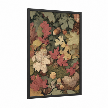 Autumn Harvest Garden framed art print — black wood frame — sage green palette