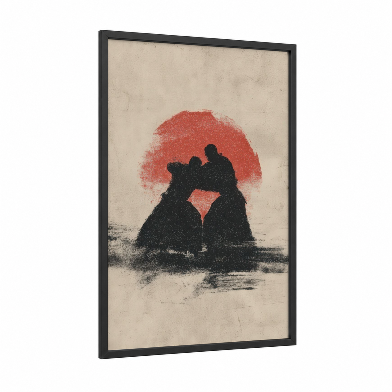 Aikido Embrace framed art print — black wood frame — red and black palette