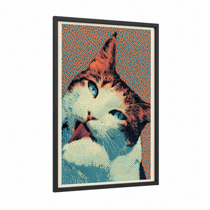 Blue-Eyed Tabby framed cat print — black wood frame — orange and teal palette