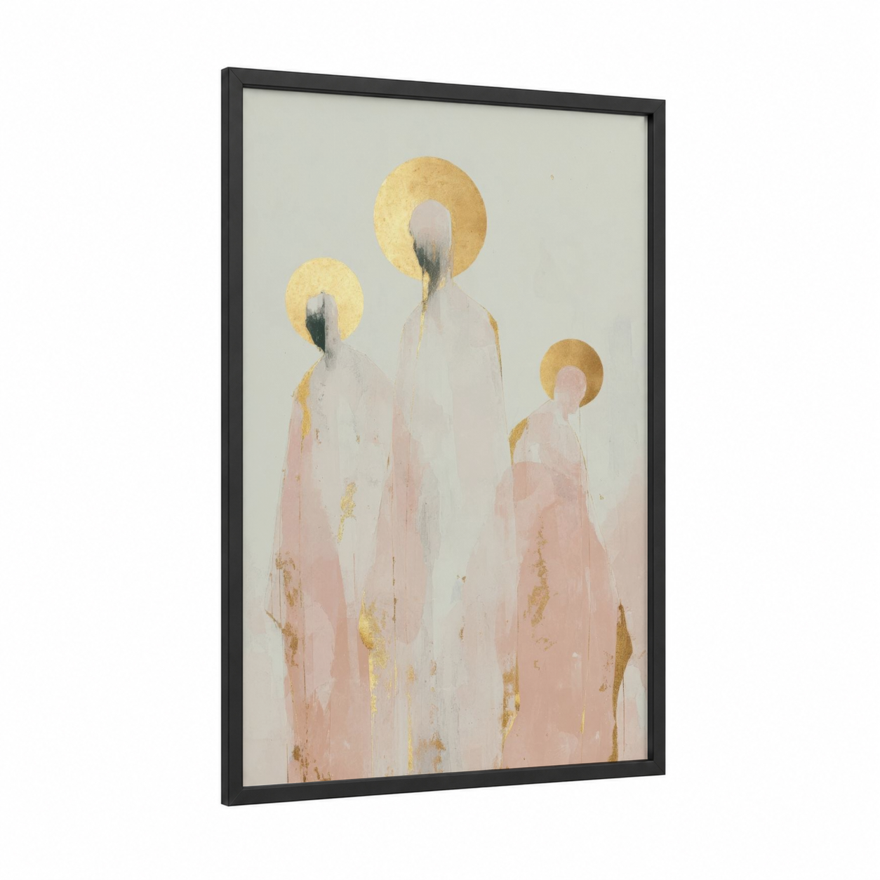 Ethereal Saints framed all saints day print — black wood frame — gold and peach palette
