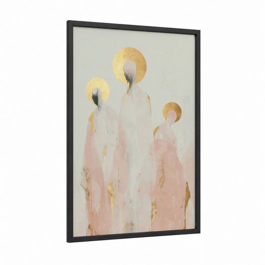 Ethereal Saints framed all saints day print — black wood frame — gold and peach palette